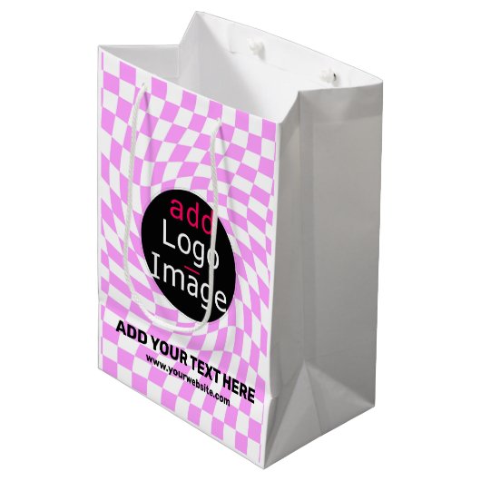Moderne Professioneel Aangepast merk Checker Roze Medium Cadeauzakje (Voorkant Gekanteld)