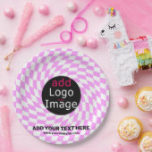 Moderne Professioneel Aangepast merk Checker Roze Papieren Bordje (Feest)
