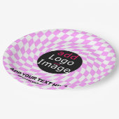 Moderne Professioneel Aangepast merk Checker Roze Papieren Bordje (Gekanteld)