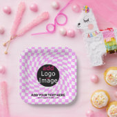 Moderne Professioneel Aangepast merk Checker Roze Papieren Bordje (Feest)