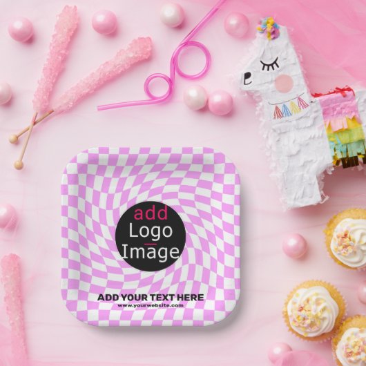 Moderne Professioneel Aangepast merk Checker Roze Papieren Bordje (Feest)