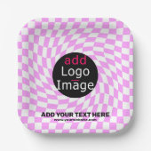 Moderne Professioneel Aangepast merk Checker Roze Papieren Bordje (Voorkant)