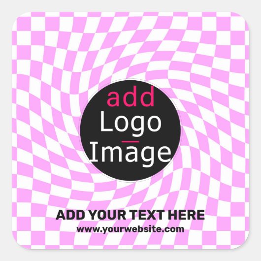 Moderne Professioneel Aangepast merk Checker Roze Vierkante Sticker (Voorkant)