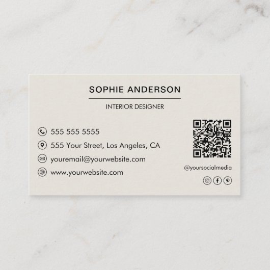 Moderne Professionele Aangepaste Foto QR Code Visitekaartje (Achterkant)