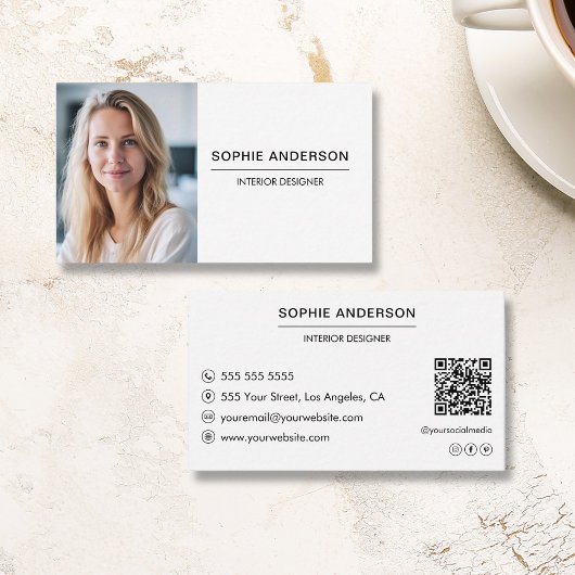 Moderne professionele aangepaste foto QR-wit Visitekaartje