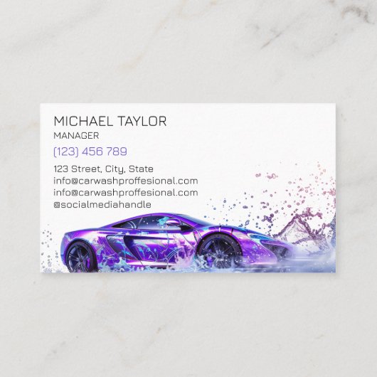 Moderne professionele auto detaillering wassen sch visitekaartje (Achterkant)