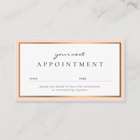 Moderne professionele blush gouden afspraakkaart visitekaartje (Voorkant)