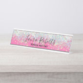 Moderne professionele Blush Pink Sparkle Glitter Bureau Naambordje (Voorkant)