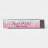 Moderne professionele Blush Pink Sparkle Glitter Bureau Naambordje (Voorkant)