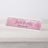 Moderne professionele Blush Pink Sparkle Glitter D Bureau Naambordje (Voorkant)