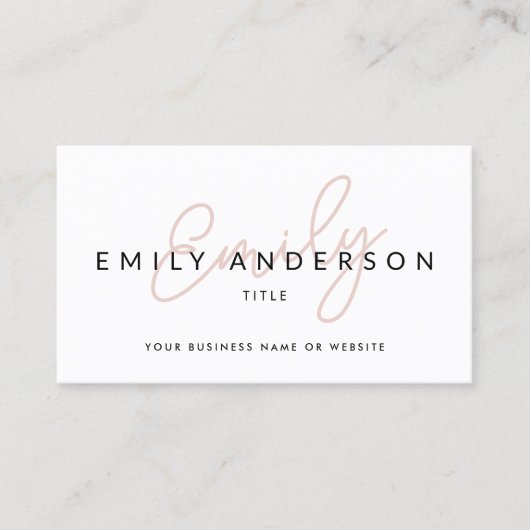 Moderne Professionele Blush Roze Script Naam QR Co Visitekaartje (Voorkant)