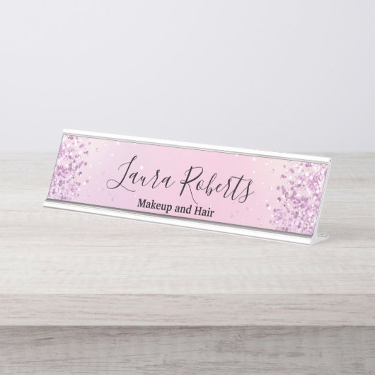 Moderne professionele Blush roze sparkle Glitter D Bureau Naambordje (Voorkant)