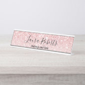 Moderne professionele Blush roze sparkle Glitter D Bureau Naambordje (Voorkant)