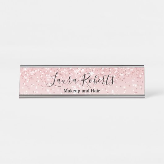Moderne professionele Blush roze sparkle Glitter D Bureau Naambordje (Voorkant)