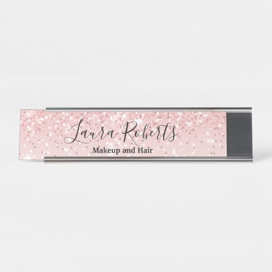 Moderne professionele Blush roze sparkle Glitter D Bureau Naambordje (Voorkant)