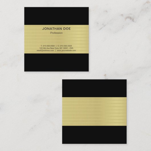 Moderne professionele creatieve gouden gestreepte  vierkante visitekaartje (Voorkant / Achterkant)