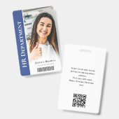 Moderne professionele deep blue personeelsfoto badge (Voor- en achterkant)