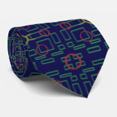 Moderne professionele donkerblauwe geometrische stropdas (Opgerold)