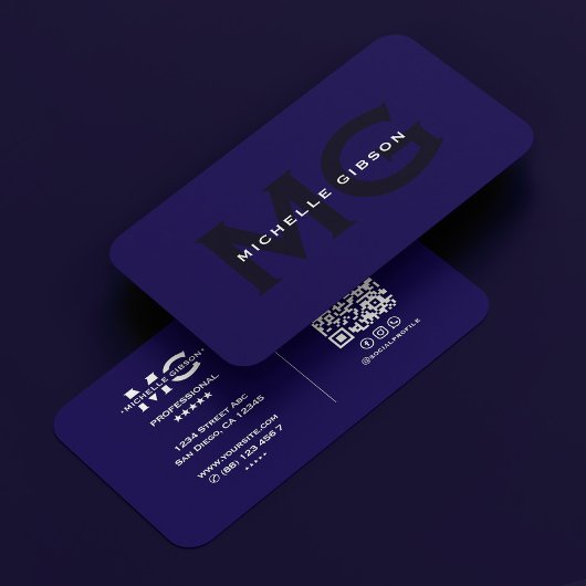 Moderne professionele donkerblauwe Initialen Visitekaartje