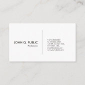 Moderne professionele elegant zwart en wit eenvoud visitekaartje (Achterkant)