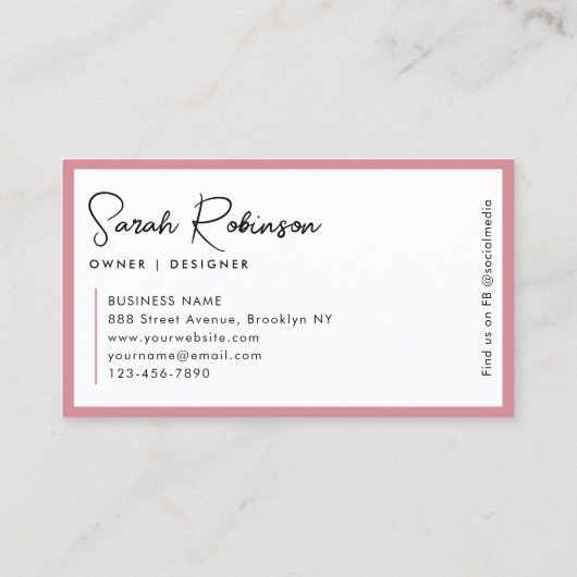 Moderne Professionele Elegante Blush Roze Script N Visitekaartje (Achterkant)