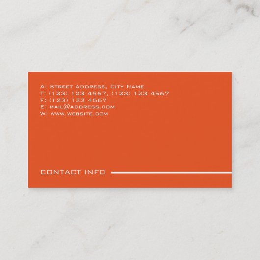 Moderne professionele elegante oranje stijl visitekaartje (Achterkant)