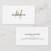 Moderne professionele, elegante witte goudmonogram visitekaartje (Voorkant / Achterkant)