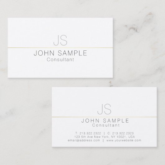 Moderne professionele, elegante witte goudmonogram visitekaartje (Voorkant / Achterkant)
