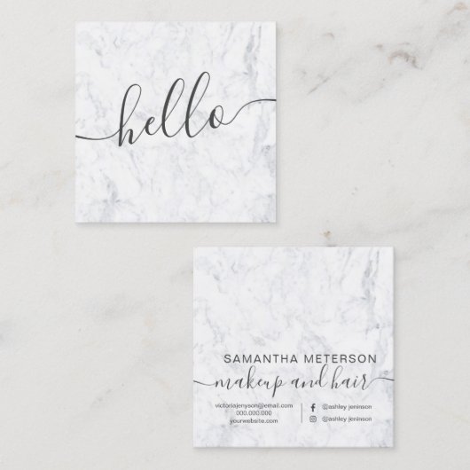 Moderne professionele elegante witte marmer hallo vierkante visitekaartje (Voorkant / Achterkant)