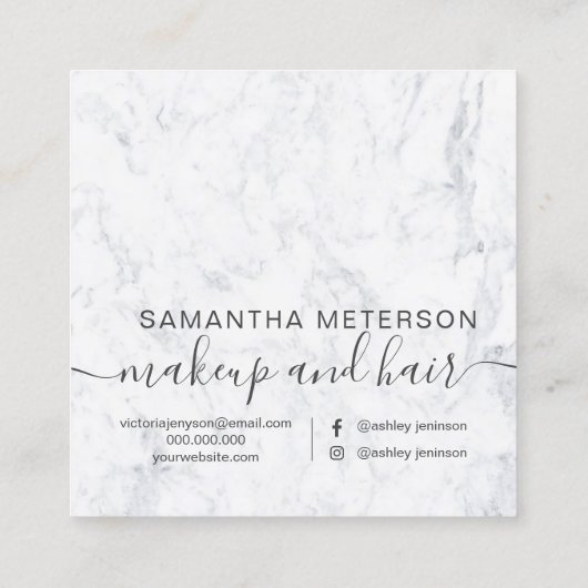 Moderne professionele elegante witte marmer hallo vierkante visitekaartje (Achterkant)