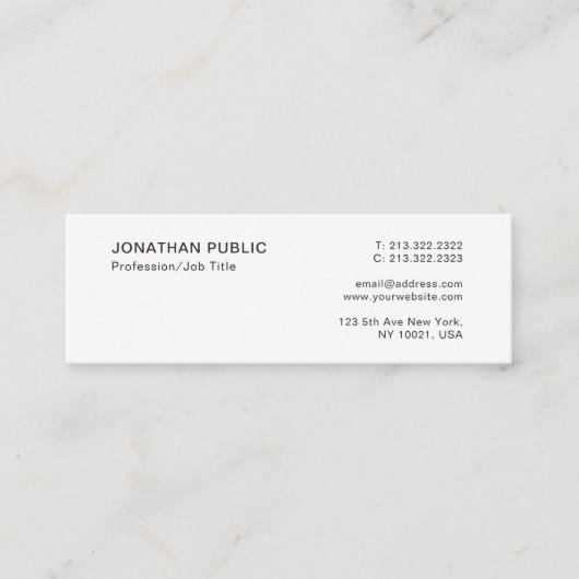 Moderne professionele elegante witte minimalistisc mini visitekaartje (Voorkant)