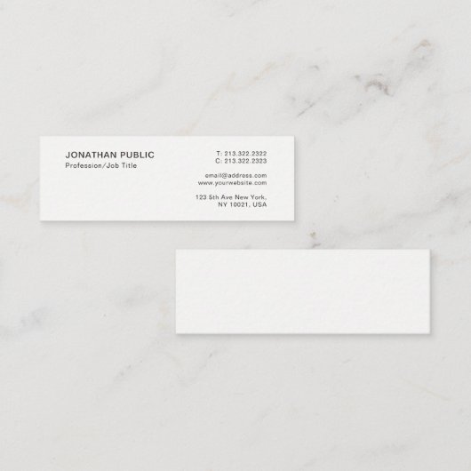 Moderne professionele elegante witte minimalistisc mini visitekaartje (Voorkant / Achterkant)
