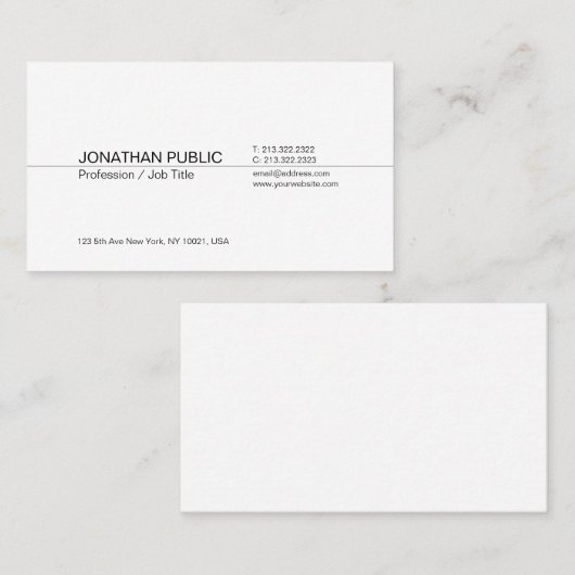 Moderne, professionele, elegante witte vlakte visitekaartje (Voorkant / Achterkant)