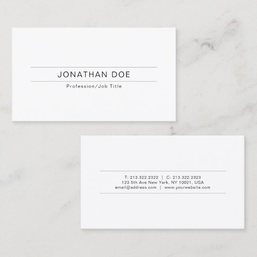 Moderne, professionele, elegante witte vlakte visitekaartje (Voorkant / Achterkant)
