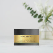 Moderne Professionele Elegante Zwart en Gouden Gla Visitekaartje (Staand voorkant)