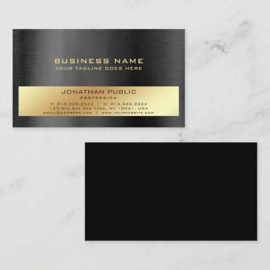 Moderne, professionele, elegante zwarte goudplatte visitekaartje (Voorkant / Achterkant)