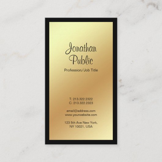 Moderne, professionele, elegante zwarte goudplatte visitekaartje (Voorkant)