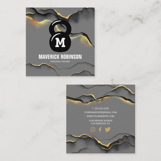 Moderne professionele fitnesstrainer vierkante visitekaartje (Voorkant / Achterkant)