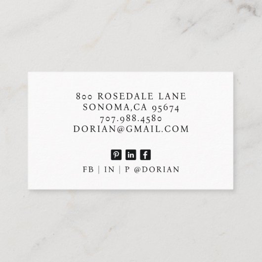 Moderne professionele foto Monogram Visitekaartje (Achterkant)