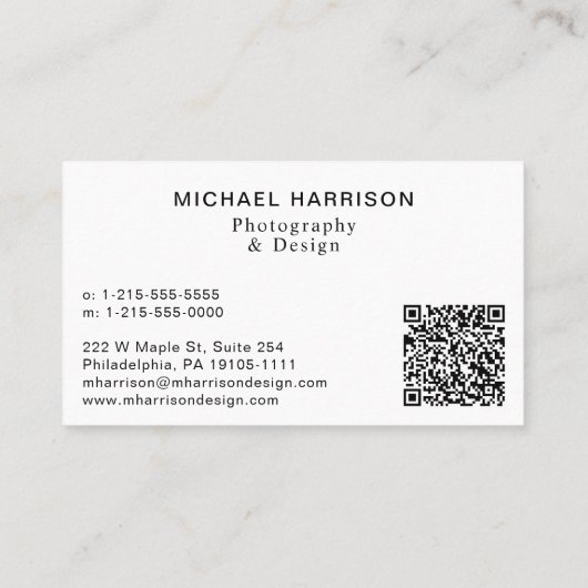 Moderne professionele foto QR-code Visitekaartje (Achterkant)