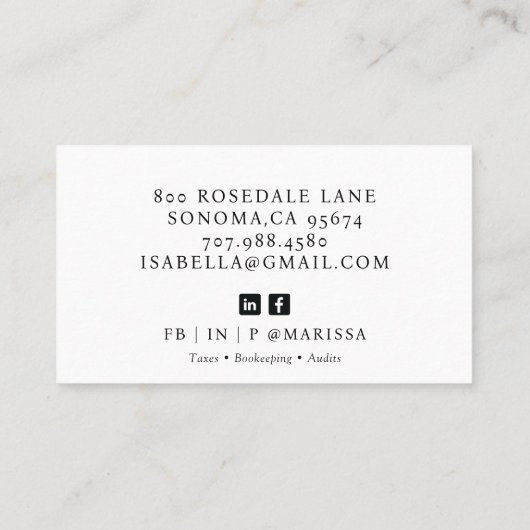 Moderne professionele fotoaccountant visitekaartje (Achterkant)