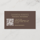 Moderne professionele fotograaf QR-code bruin Visitekaartje (Achterkant)