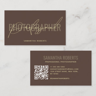 Moderne professionele fotograaf QR-code bruin Visitekaartje