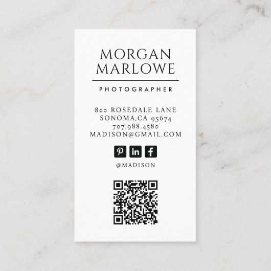 Moderne professionele fotograaf visitekaartje (Achterkant)