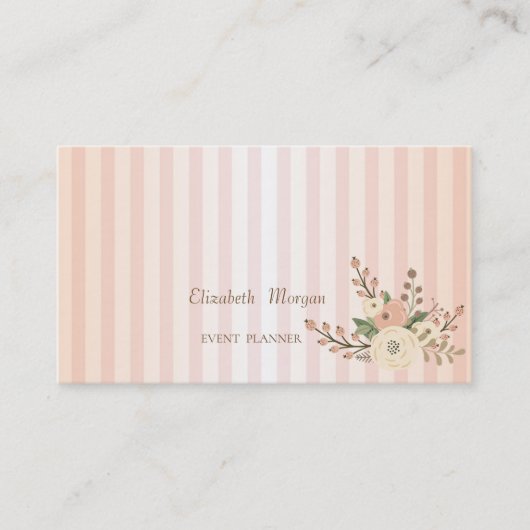 Moderne professionele gestreepte watercolor bloeme visitekaartje (Voorkant)