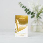 Moderne professionele gouden strijkservice visitekaartje (Staand voorkant)