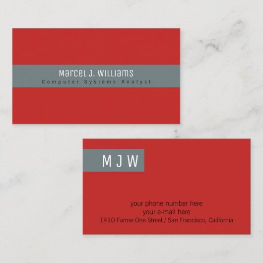 moderne professionele grijze band met gewoon rood visitekaartje (Voorkant / Achterkant)