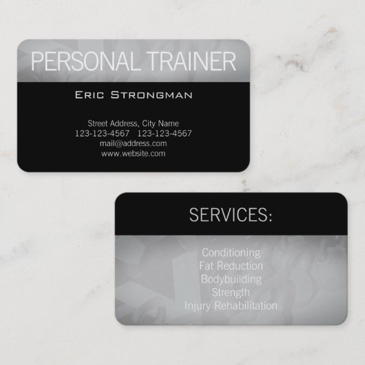 Moderne professionele gymnastiek zwart visitekaartje (Voorkant / Achterkant)