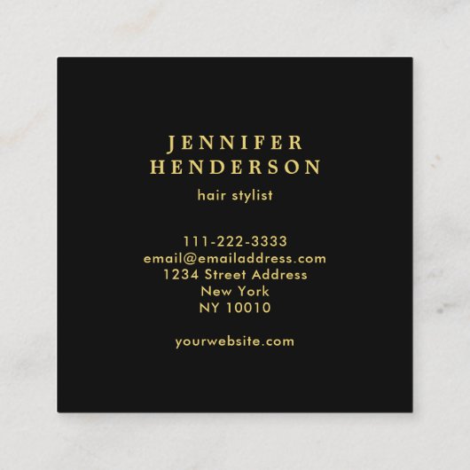 Moderne professionele haarstylist voor zwart en go vierkante visitekaartje (Achterkant)