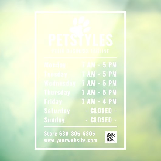 Moderne professionele Logo openingstijden wit Raamsticker (Vel 3)